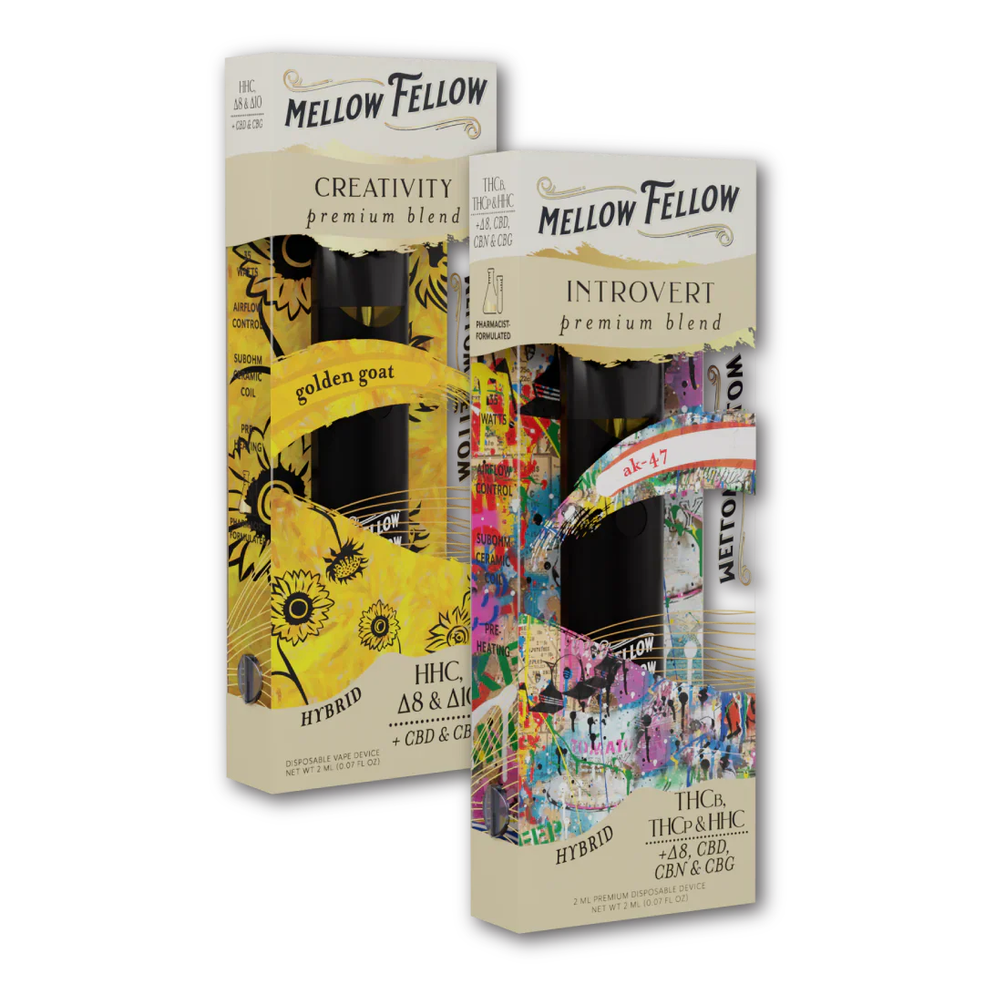 Mellow Fellow Creativity (Golden Goat) & Introvert (AK-47) 2ml Disposable Vape Day/Night Bundle Best Sales Price - Bundles