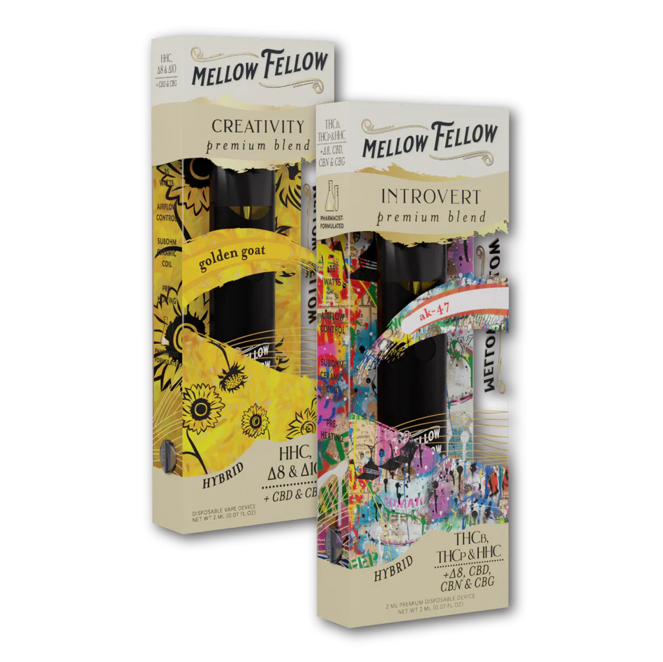 Mellow Fellow Creativity (Golden Goat) & Introvert (AK-47) 2ml Disposable Vape Day/Night Bundle Best Sales Price - Bundles