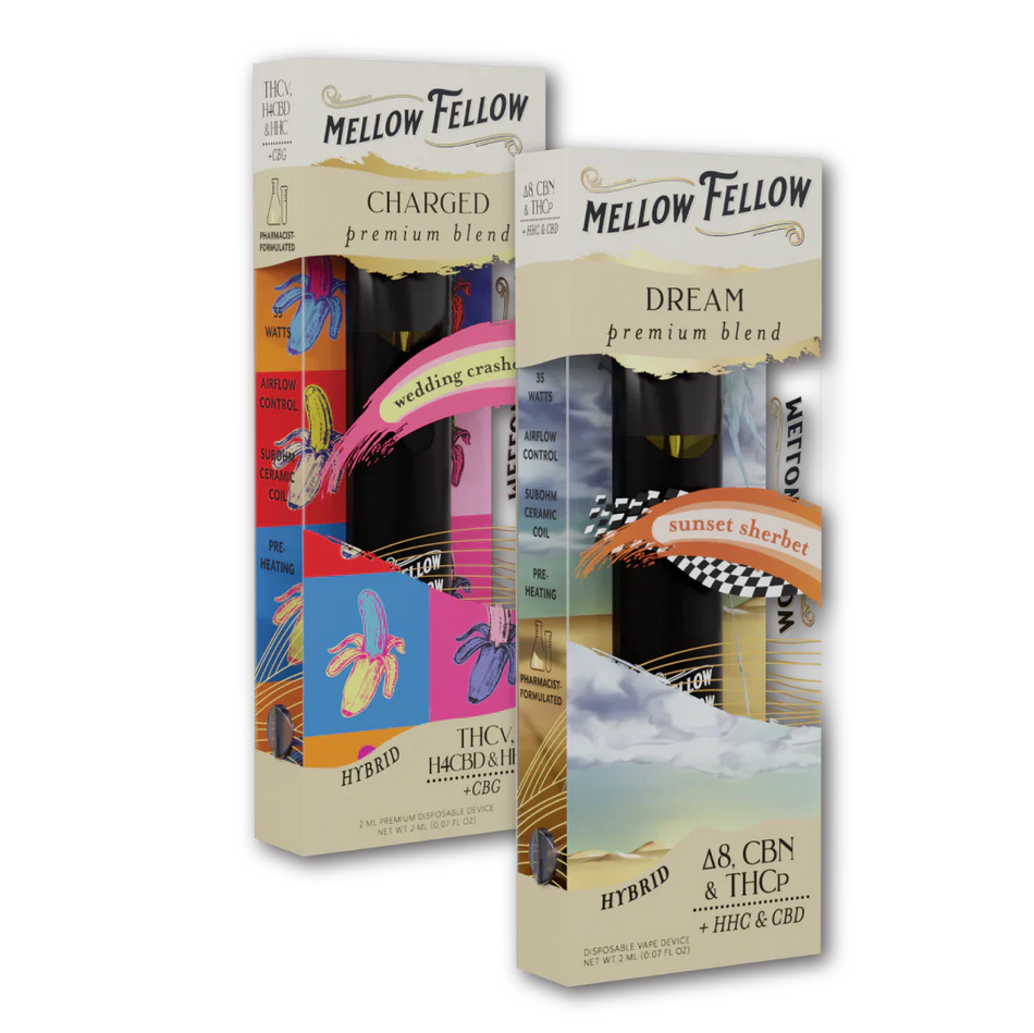 Mellow Fellow Charged (Wedding Crasher) & Dream (Sunset Sherbet) 2ml Disposable Vape Day/Night Bundle Best Sales Price - Bundles