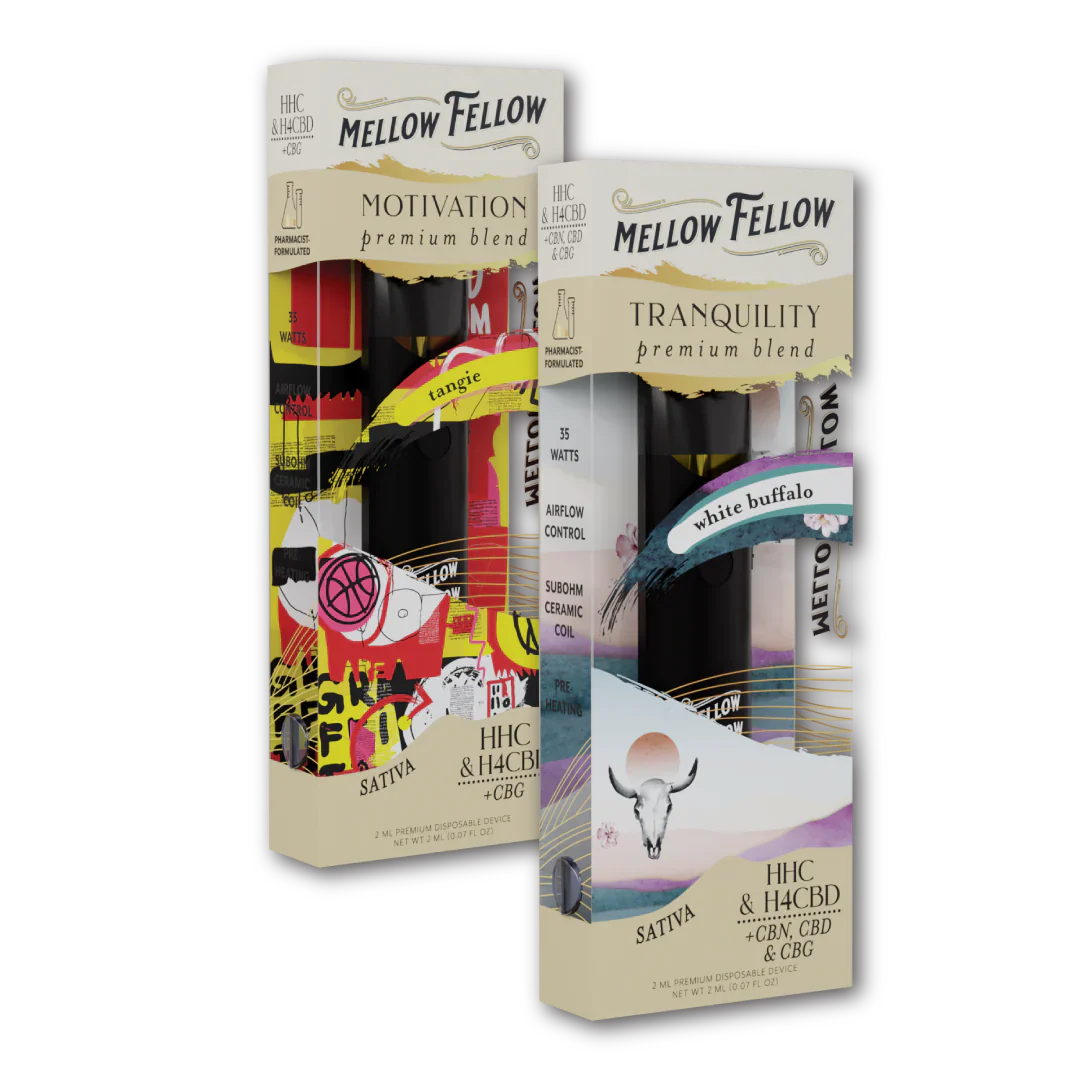 Mellow Fellow Motivation (Tangie) & Tranquility (White Buffalo) 2ml Disposable Vape Day/Night Bundle Best Sales Price - Bundles