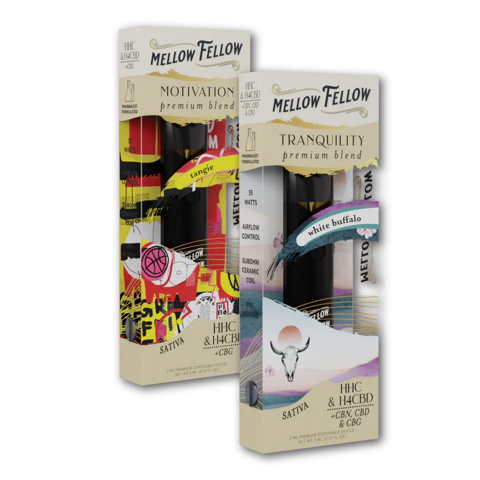 Mellow Fellow Motivation (Tangie) & Tranquility (White Buffalo) 2ml Disposable Vape Day/Night Bundle Best Sales Price - Bundles