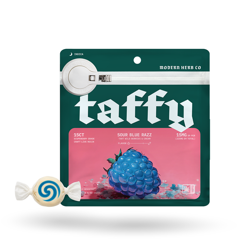 The Hemp Collect Live Resin D9 Taffy: Sour Blue Razz (Indica), 15ct