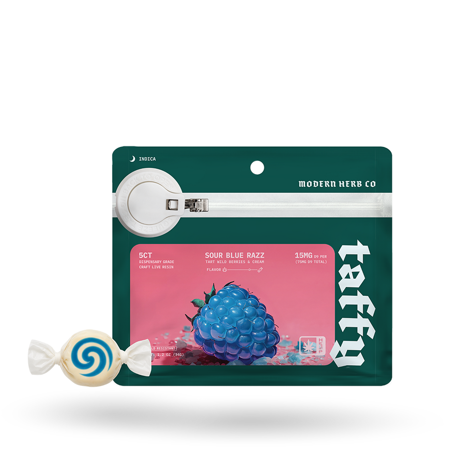 The Hemp Collect Live Resin D9 Taffy: Sour Blue Razz (Indica), 5ct