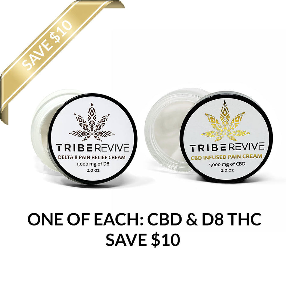 TribeTokes One of Each: D8 THC + CBD Pain Creams | Buy Together + Save $10