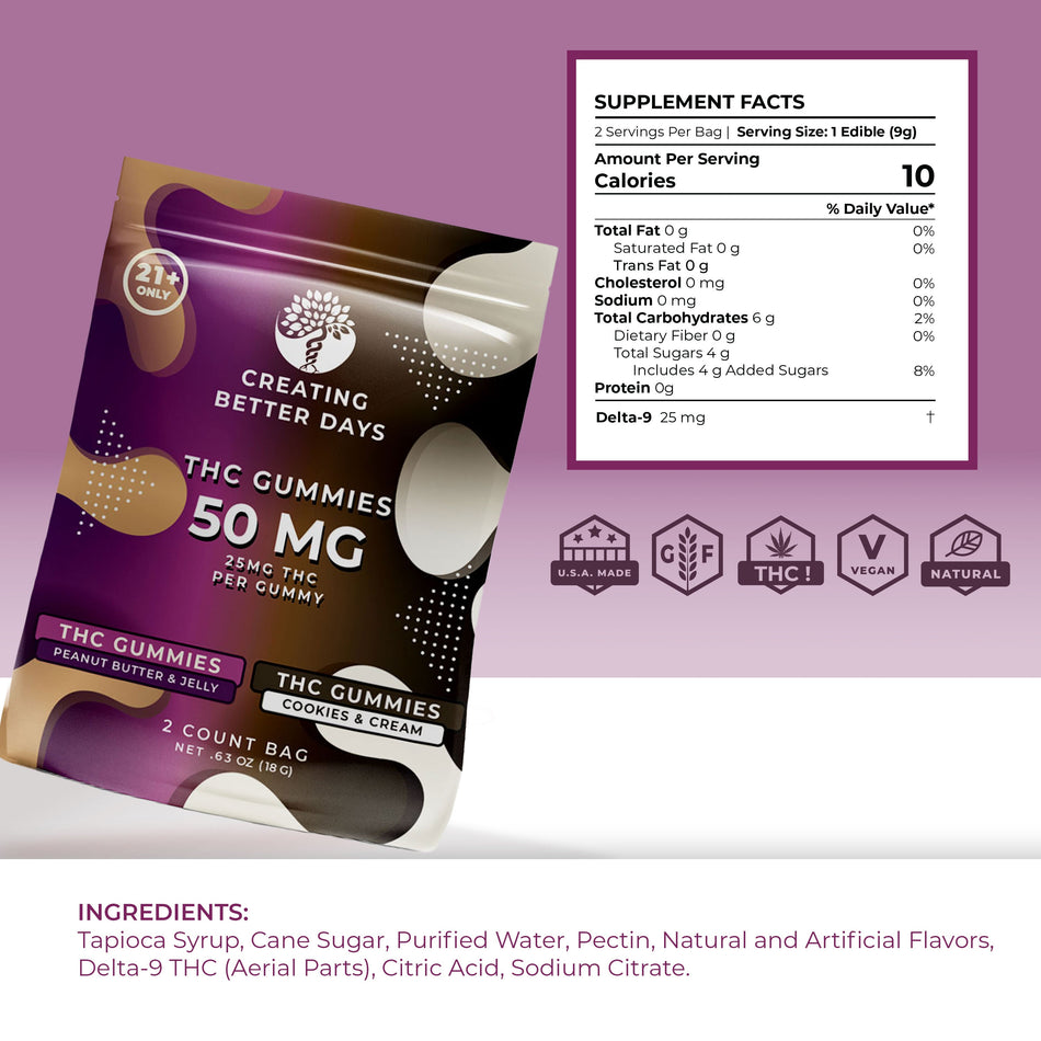 Creating Better Days 50mg 2 Count PB&J / Cookies & Cream Bag