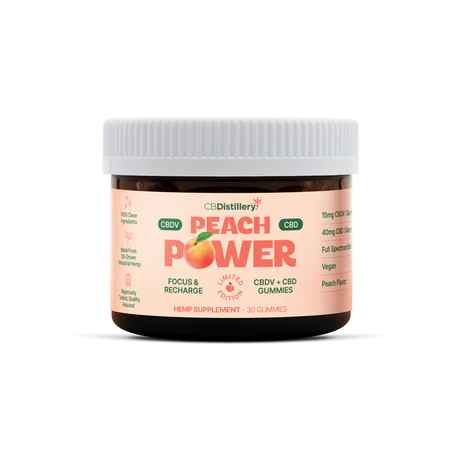 CBDistillery Peach Power 15mg CBDV + 40mg CBD Focus & Recharge Gummies