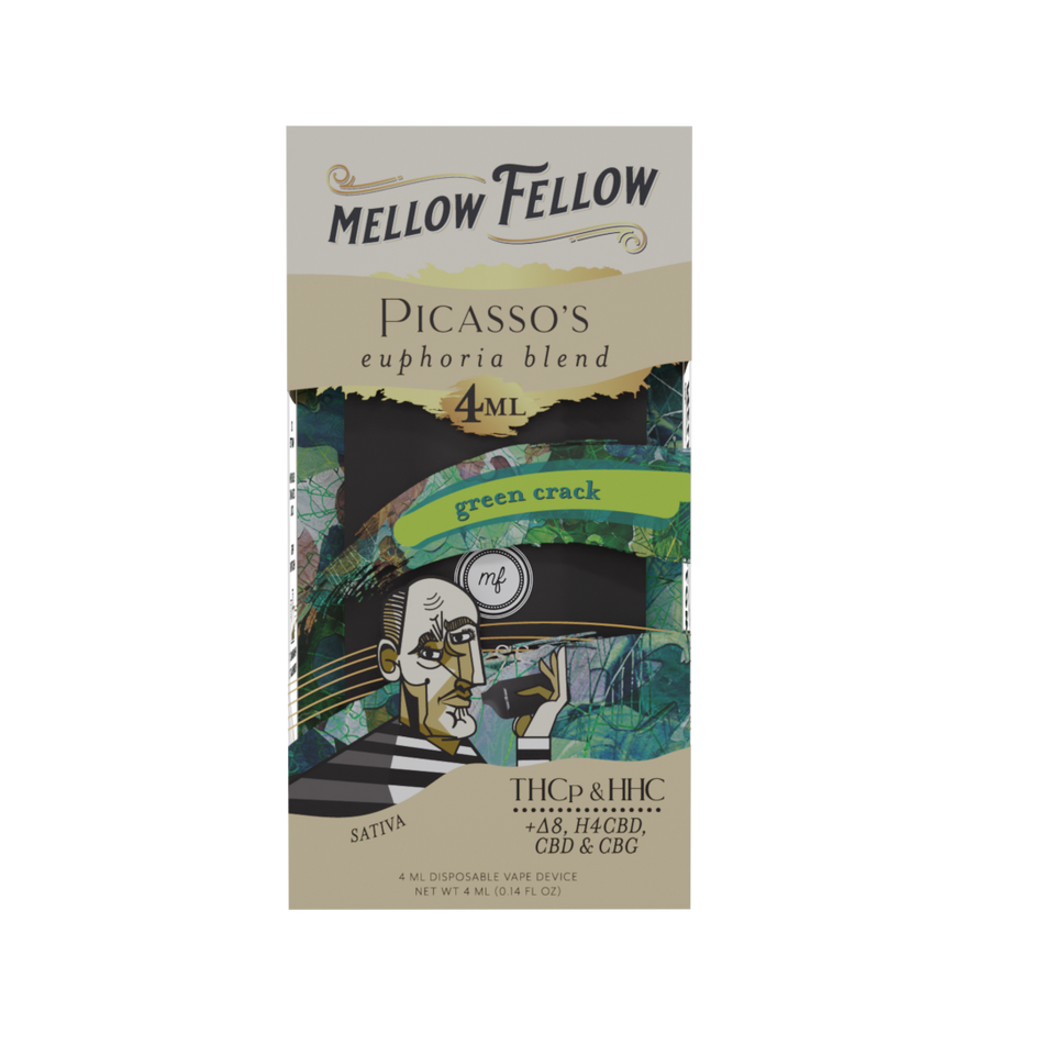 Mellow Fellow Picasso's Euphoria Blend - 4ML Disposable Vape - Green Crack - HHC, D8, PHC, CBD, CBG, THCp Best Sales Price - Vape Pens