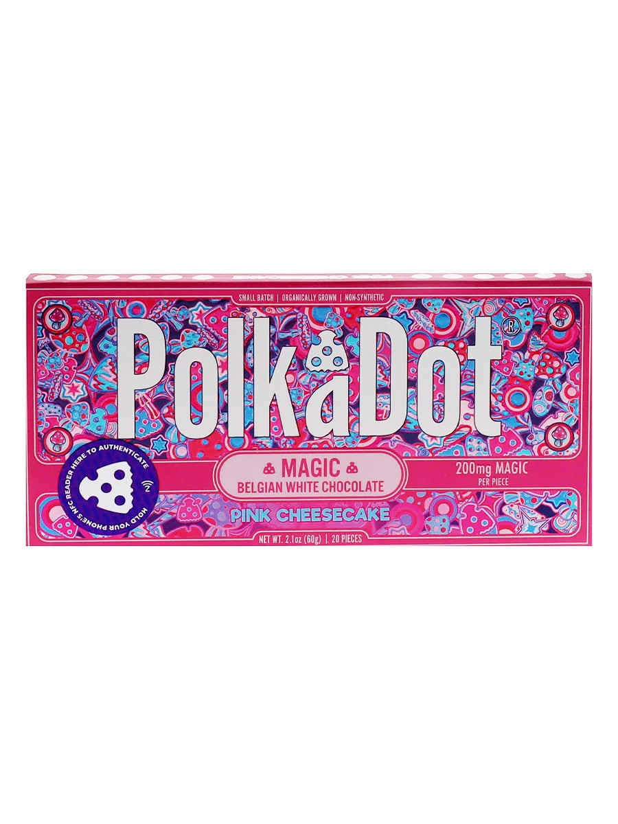 Pink Cheesecake PolkaDot Magic Mushroom Belgian White Chocolate 200mg Magic Per Piece