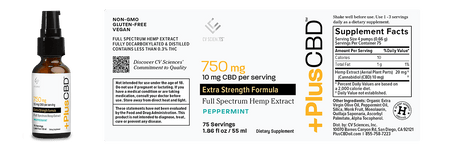 PlusCBD Extra Strength 10mg CBD Oil Peppermint Full Spectrum 1.86oz 750mg CBD Best Sales Price - Topicals
