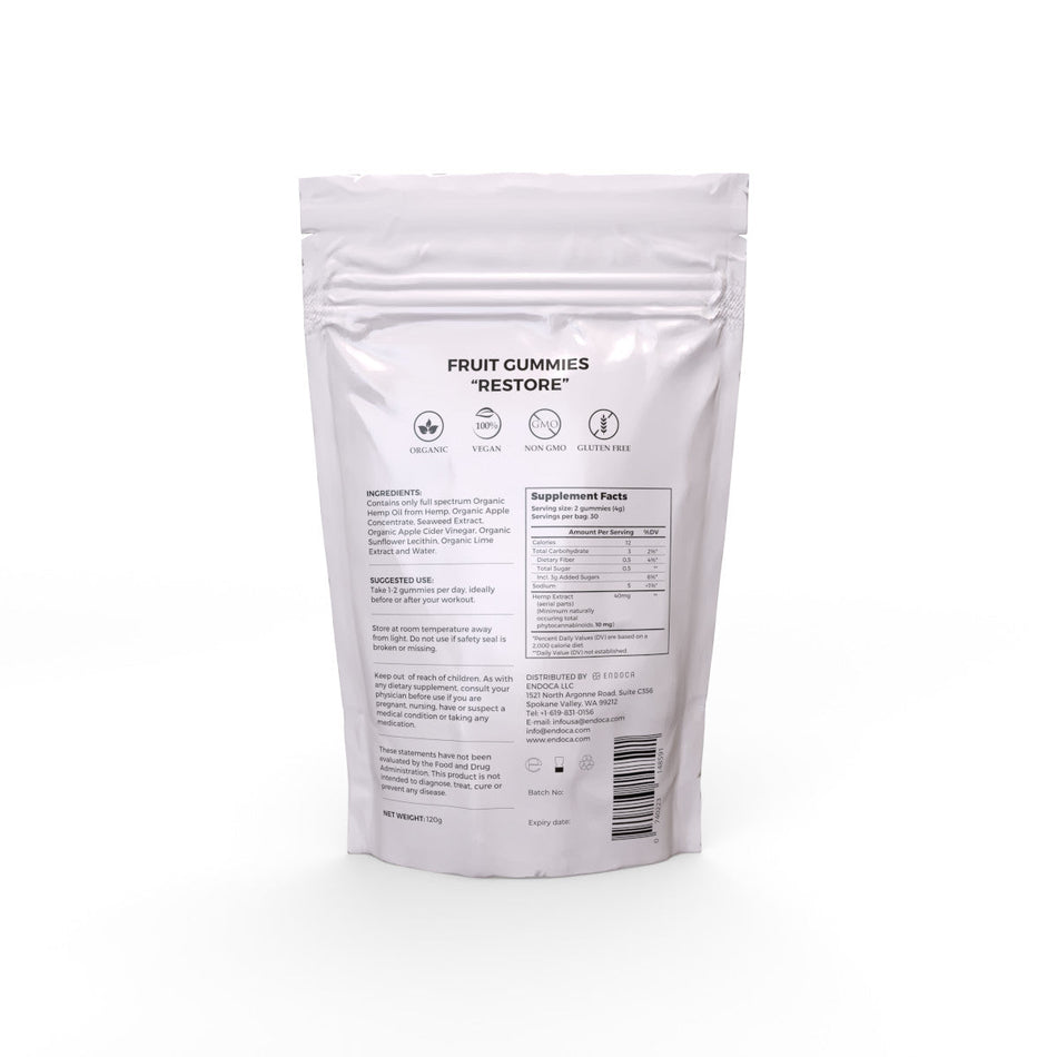 Endoca DE CBD Gummies „Restore“ 1200mg CBD, THC Free, Lime