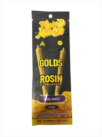 Royal Runtz Flying Monkey Golds Rosin Enhanced Diamond Infused Pre-Rolls 2×1.65G