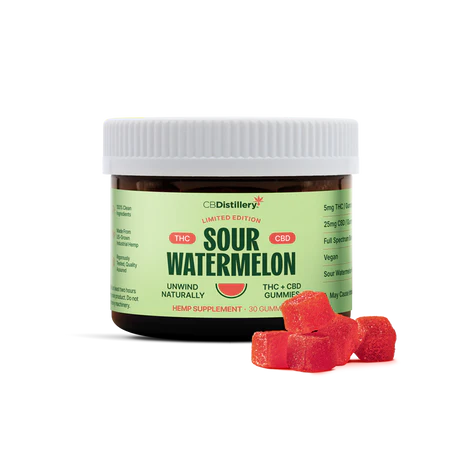 CBDistillery Sour Watermelon 5mg THC + 25mg CBD Gummies