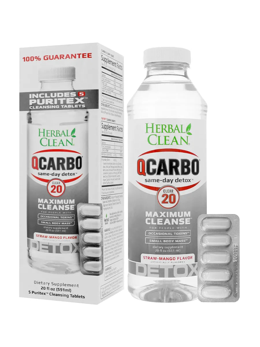 Straw-Mango Herbal Clean QCarbo20 Same-Day Detox Drink 20 fl oz + 5 Tablets