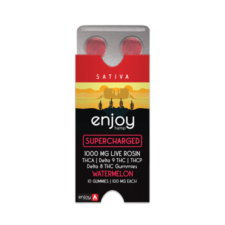 Enjoy Hemp Supercharged THCA+THCP+D9+D8 Live Rosin 1000mg Gummies (100 mg each | 10 Gummies) - Watermelon (Sativa)) Best Sales Price - Gummies