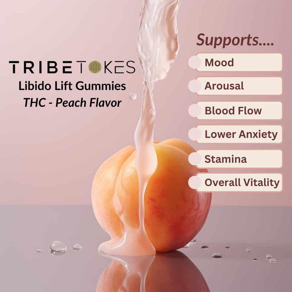 TribeTokes THC Libido Lift Gummies | With CBC, Maca, Muira Puama, Catuaba + Mucuna | Peach