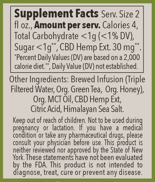 The Hemp Division Green Tea & Honey Shot - 30 MG CBD (Case of 8) Best Sales Price -