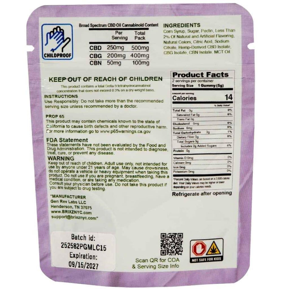 BRIXZ CBD+ LIVE Gummy 500mg 2pk