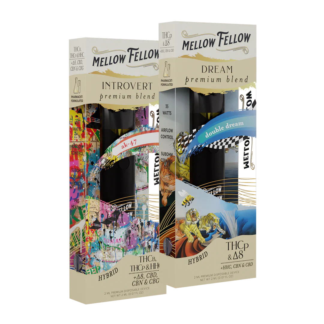 Mellow Fellow The Cozy Collection - Introvert (AK-47) and Dream( Double Dream) - 2 Pk 2ml Disposable Vapes Best Sales Price - Bundles