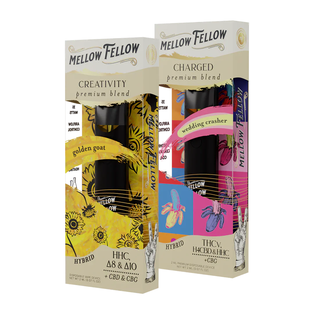 Mellow Fellow The DIY Bundle - Creativity (Golden Goat) and Charged (Wedding Crasher) - 2 Pk 2ml Disposable Vapes Best Sales Price - Bundles