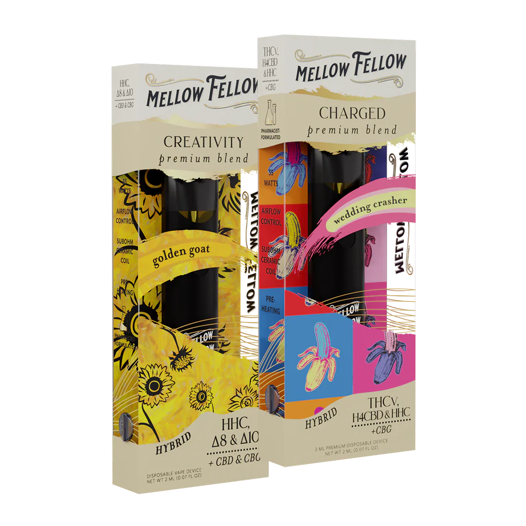 Mellow Fellow The DIY Bundle - Creativity (Golden Goat) and Charged (Wedding Crasher) - 2 Pk 2ml Disposable Vapes Best Sales Price - Bundles