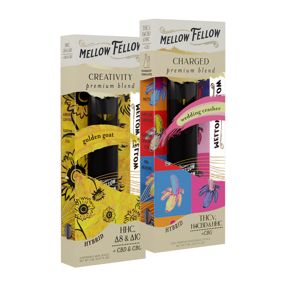 Mellow Fellow The DIY Bundle - Creativity (Golden Goat) and Charged (Wedding Crasher) - 2 Pk 2ml Disposable Vapes Best Sales Price - Bundles