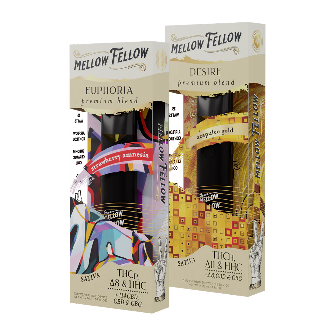 Mellow Fellow The Date Night Bundle - Desire (Acapulco Gold) and Euphoria (Strawberry Amnesia) - 2 Pk 2ml Disposable Vapes Best Sales Price - Vape Pens