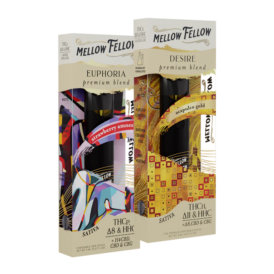 Mellow Fellow The Date Night Bundle - Desire (Acapulco Gold) and Euphoria (Strawberry Amnesia) - 2 Pk 2ml Disposable Vapes Best Sales Price - Vape Pens