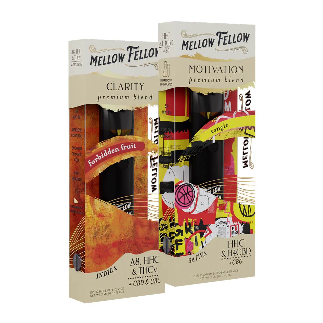 Mellow Fellow The Go-Getter’s Bundle - Clarity (Forbidden Fruit) and Motivation (Tangie) - 2 Pk 2ml Disposable Vapes Best Sales Price - Bundles