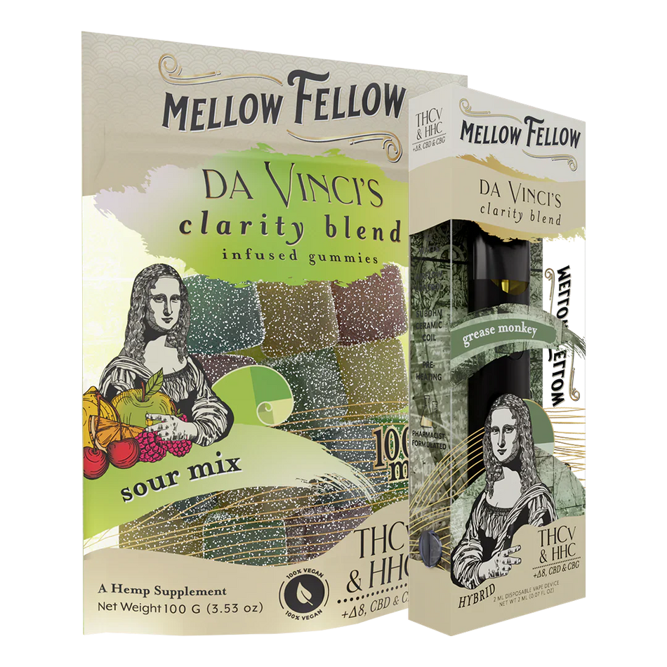 Mellow Fellow The Clarity Sour Bundle - Grease Monkey 2ml Disposable Vape & Sour Mix Edibles Best Sales Price - Bundles