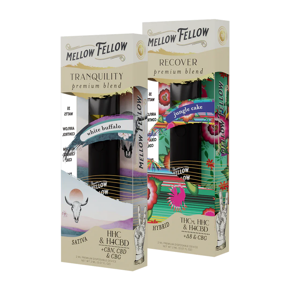 Mellow Fellow The Zen Bundle - Tranquility (White Buffalo) and Recover (Jungle Cake) - 2 Pk 2ml Disposable Vapes Best Sales Price - Bundles