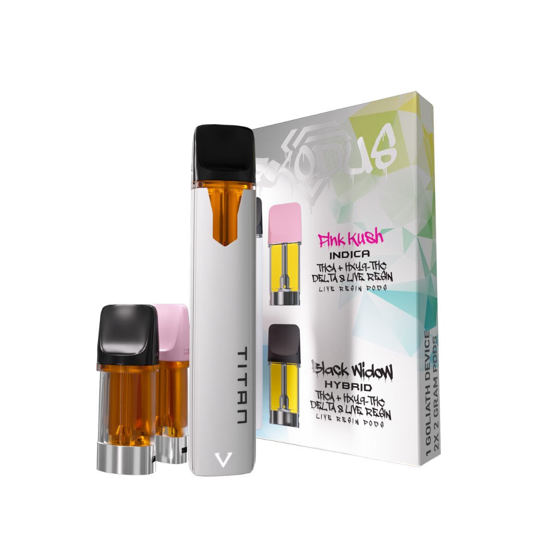 Exodus | Live Resin THCA + HXY 9 THC + Delta 8 Pods + Titan Device 2g - 2 Pods Best Sales Price - Vape Cartridges