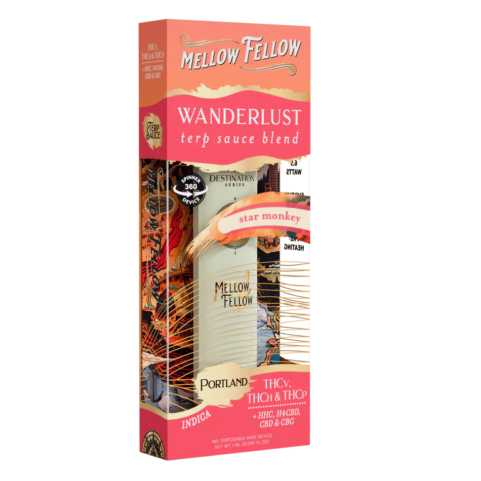 Mellow Fellow Wanderlust Blend - Terp Sauce 1ml Disposable Spinner Vape - Star Monkey (Indica)