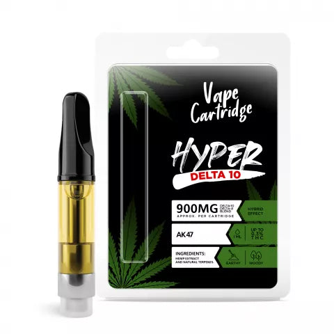 900mg D10, D8 Vape Cart - AK47 - Hybrid - 1ml - Hyper Best Sales Price - Vape Cartridges