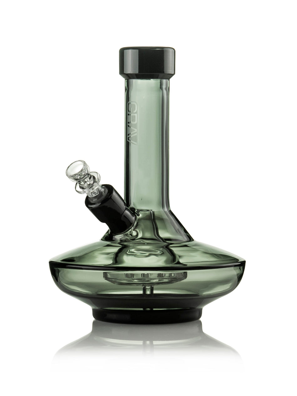 Grav Small Wide Base Water Pipe in Smoke with Black Accents