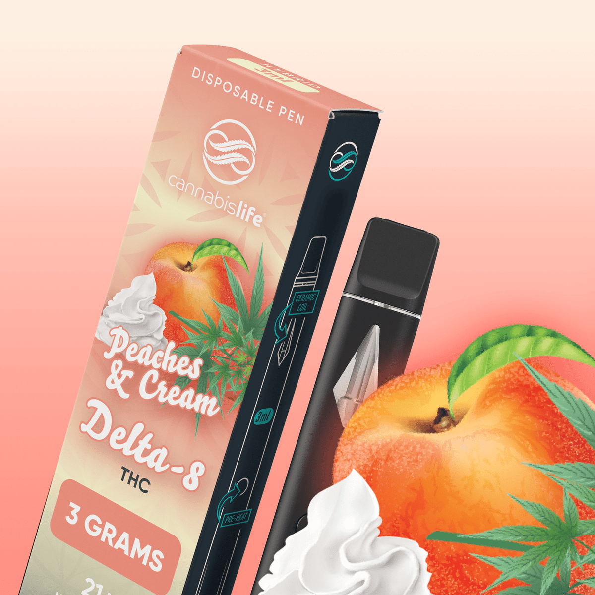 Cannabis Life Peaches n' Cream Delta-8 Disposable Vape Pen - (3ml) Best Sales Price - Vape Pens