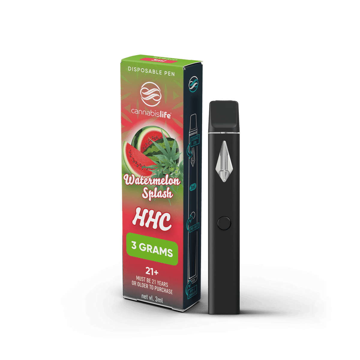 Cannabis Life Watermelon Splash HHC Vapes 3g Best Sales Price - Vape Pens