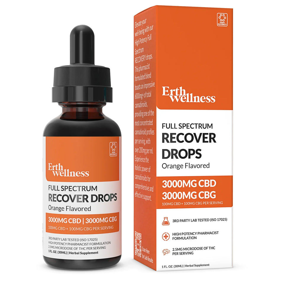 Erth Wellness | Full Spectrum CBG + CBD Recover Drops - 6000mg Best Sales Price - Tincture Oil