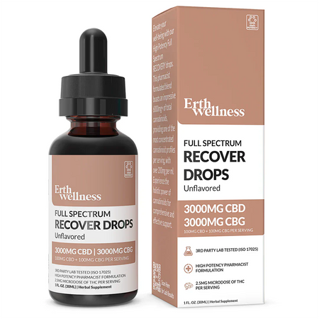 Erth Wellness | Full Spectrum CBG + CBD Recover Drops - 6000mg Best Sales Price - Tincture Oil