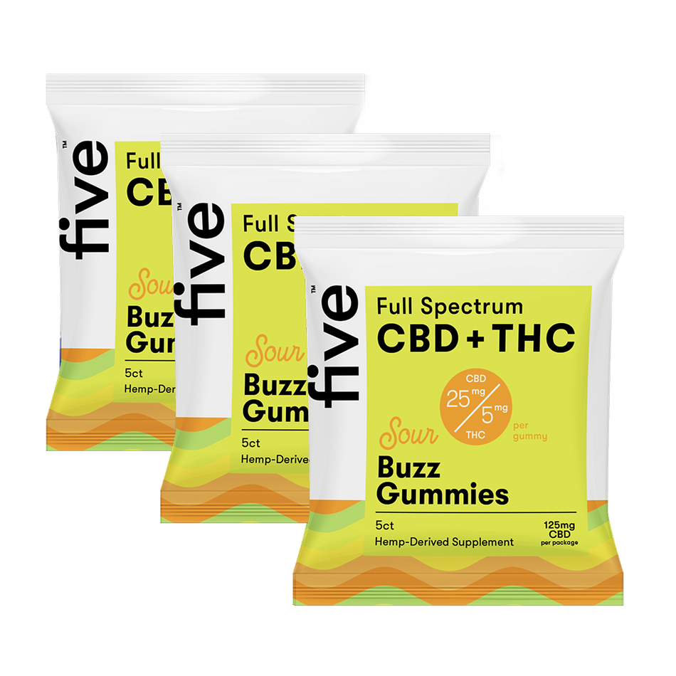 Five CBD Sour Gummies - 15ct Travel Pack