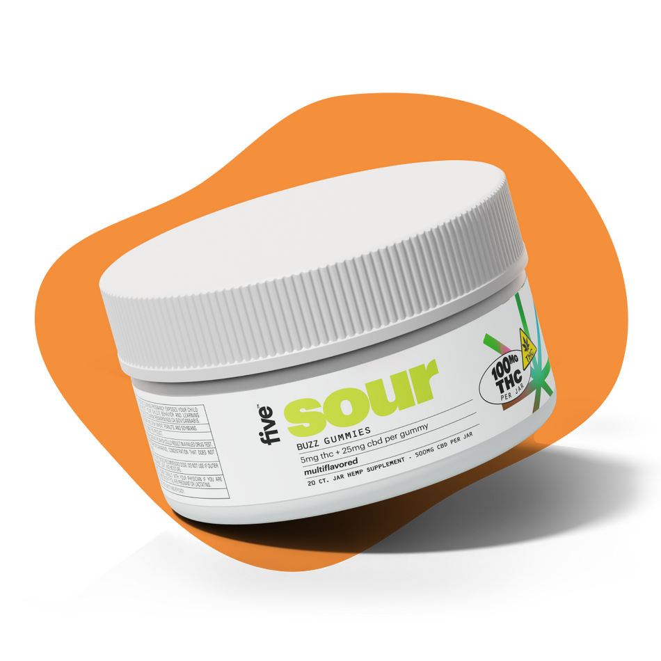 Five CBD sour buzz cbd + thc gummies