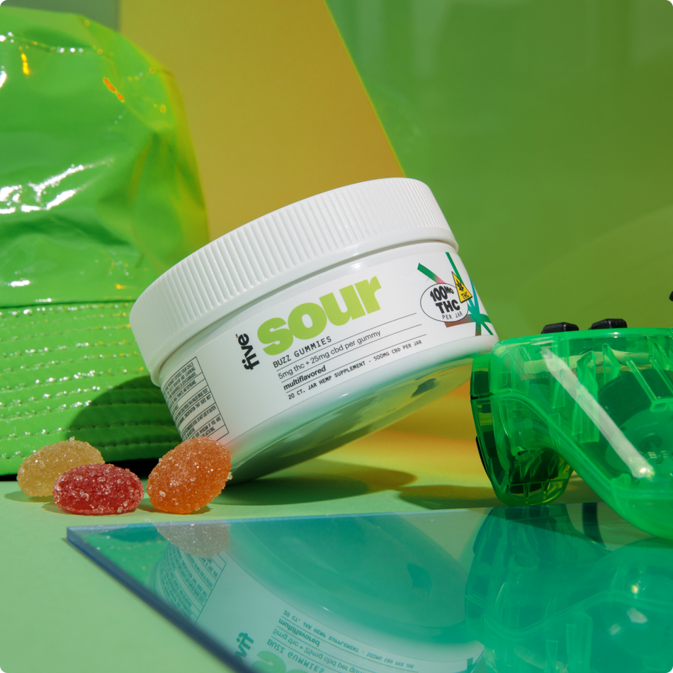 Five CBD sour buzz cbd + thc gummies