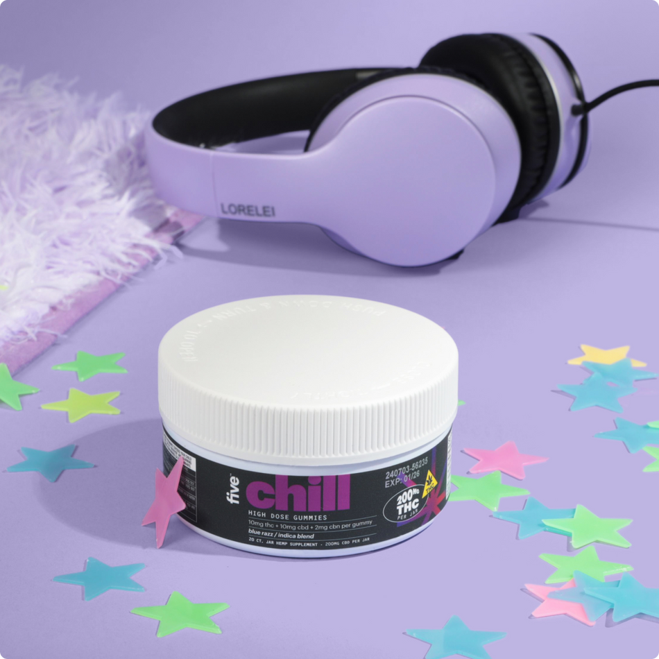 Five CBD indica chill delta-9 thc mood gummies
