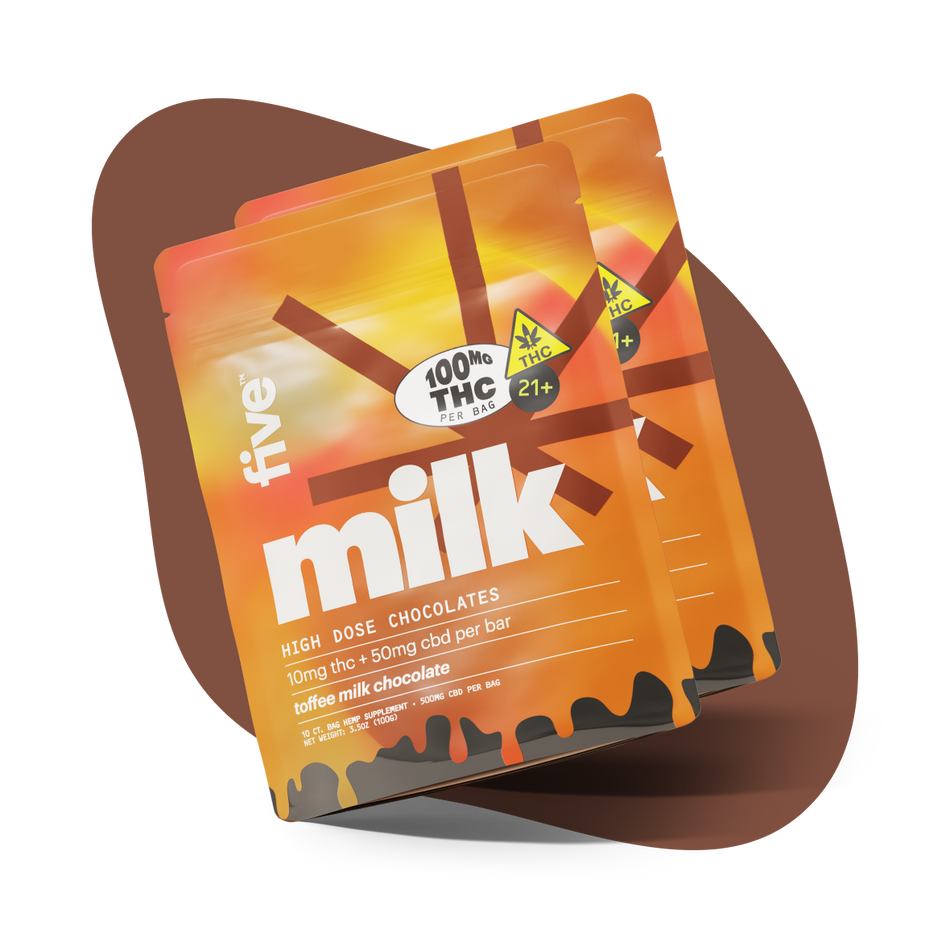 Five CBD high dose toffee thc milk chocolates