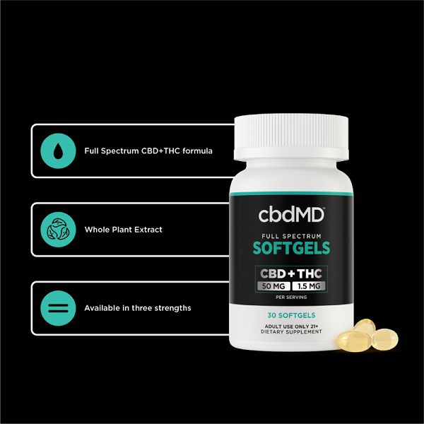cbdMD Full Spectrum CBD Oil Softgels 30 Count Best Sales Price - Tincture Oil