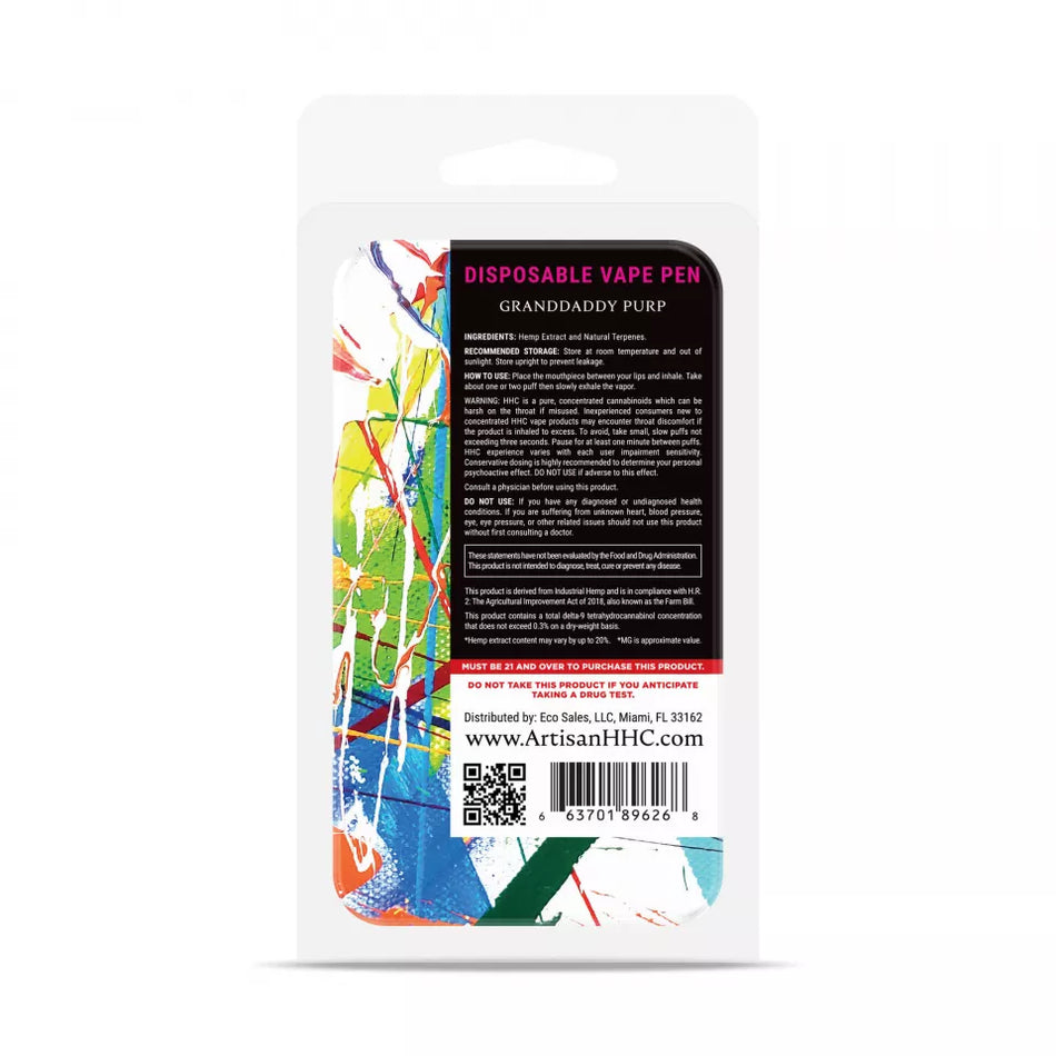 Grand Daddy Purp Strain Vape -Grand Daddy Purp HHC THC Vape Pen - Disposable - Artisan - 900mg Best Sales Price - Vape Pens