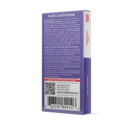 Grape Ape Cartridge - Delta 8 THC Chill Plus 900mg (1ml) Best Sales Price - Vape Cartridges