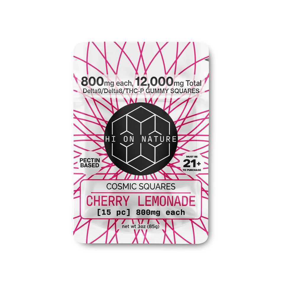 Hi On Nature 12,000mg D9/D8/P Cosmic Squares - Pectin Based Infused Hemp Extract Edibles