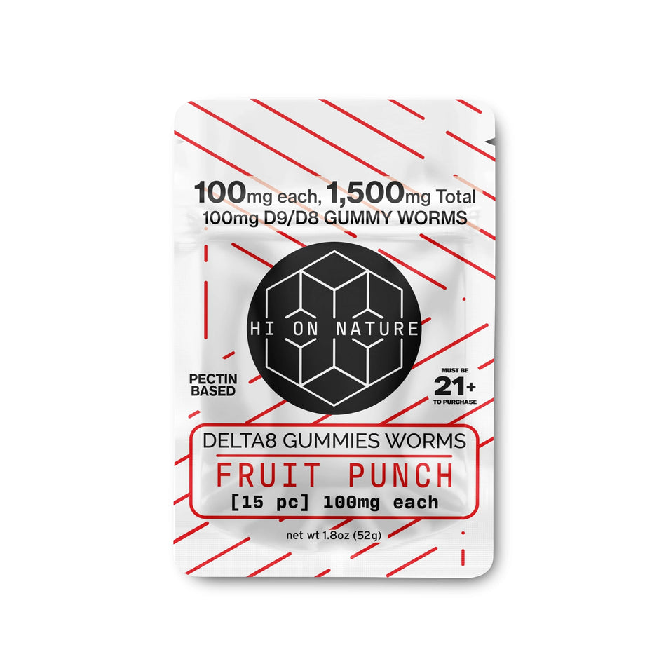 Hi On Nature 1500mg D9/D8 Gummy Worms- Pectin Based Infused Hemp Extract Edibles