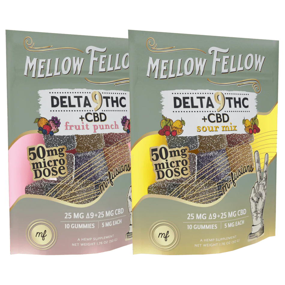 Micro-Dose M-Fusions Gummies Bundle (2 Pack) - 100mg Total D9 + CBD - Fruit Punch & Sour Mix