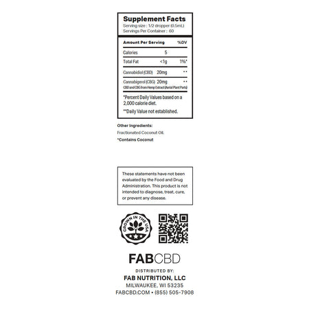 FAB CBD CBG Oil Natural Flavor Best Sales Price - Tincture Oil